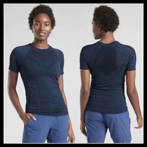 ATHLETA Oxygen Activewear Short Sleeve Top Navy - Size S